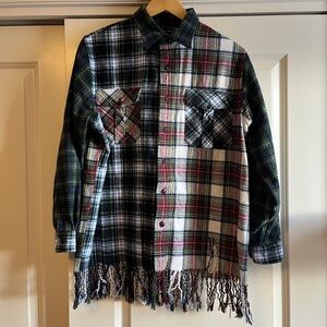 Polo Ralph Lauren Plaid Fringe Trim Twill Shirt Shacket